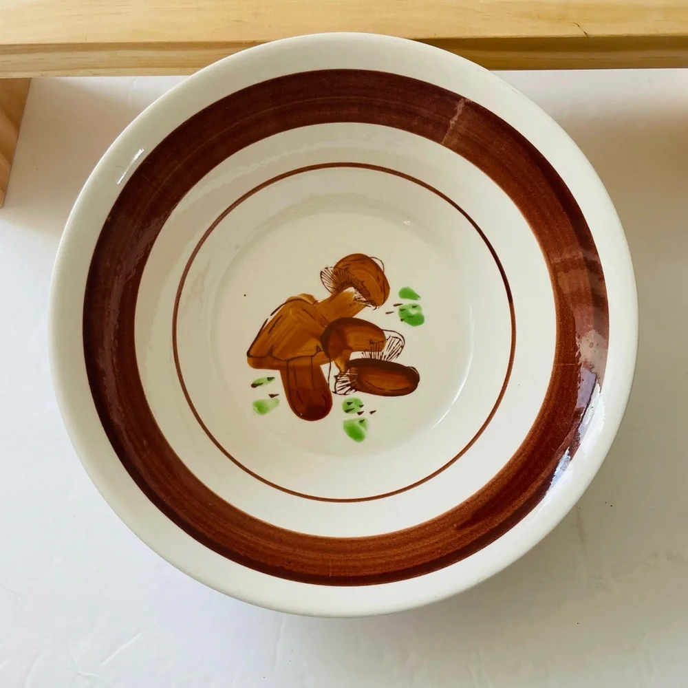 Vintage 70’s Large Mushroom Ironstone Vegetable or Serving Bowl Made in Korea